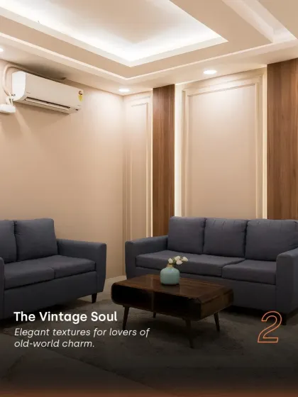 We believe in creating spaces with a soul. This living room, with its elegant textures and vintage-inspired furniture, is perfect for those who appreciate old-world charm and timeless design.