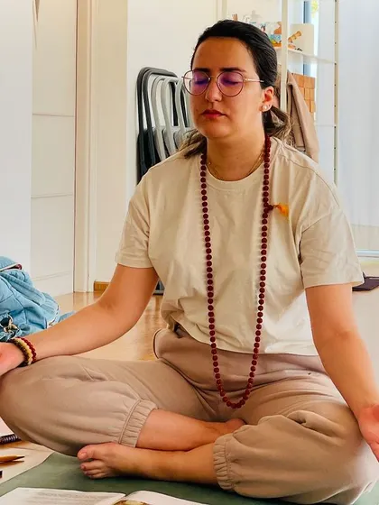 A student in deep meditation during our TTC in Casablanca.