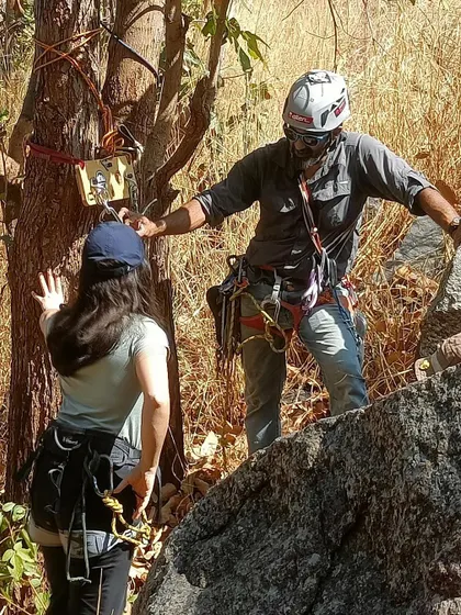 We love to teach, and teach right. Scenes from our Anchoring and Exit Strategies workshop, where participants get hands-on practice with building secure anchors and learning how to safely exit routes.