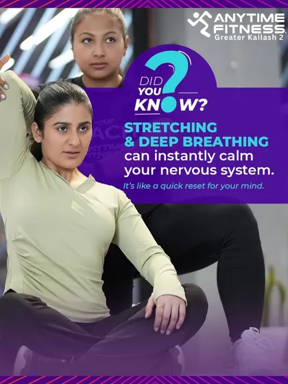 Did you know that stretching and deep breathing can instantly calm your nervous system? This is a core part of our philosophy. We believe in workouts that strengthen your body and reset your mind, like this moment captured from one of our guided stretching sessions.