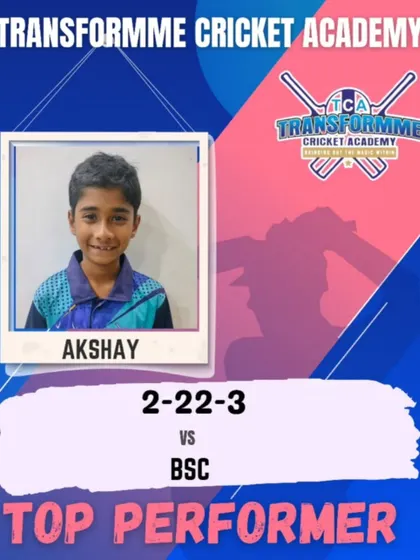 Akshay's great bowling performance, taking 3 wickets against BSC.