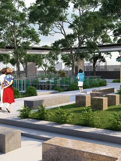 An open-air gallery space where local history and art can be displayed. This element is designed to foster a sense of curiosity and learning among park visitors.