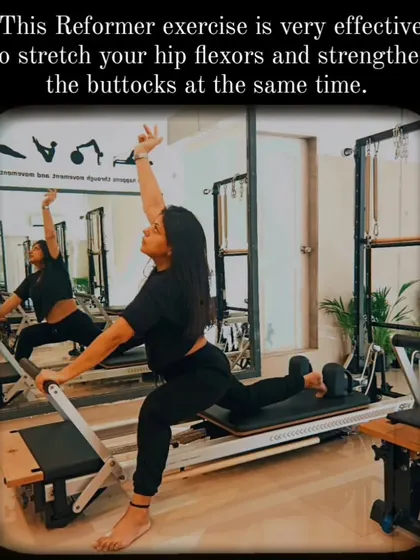 This lunge variation on the reformer is highly effective for stretching the hip flexors while simultaneously strengthening the glutes.