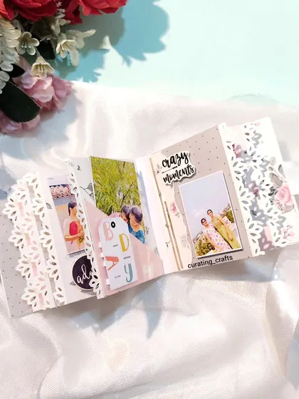Another view of the lace-edge mini scrapbook, showing how it unfolds.