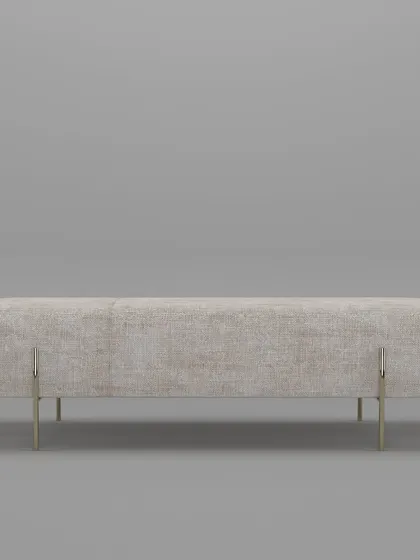 A frontal view of the modern bench, emphasizing its simple yet sophisticated design that can complement a variety of interior styles.