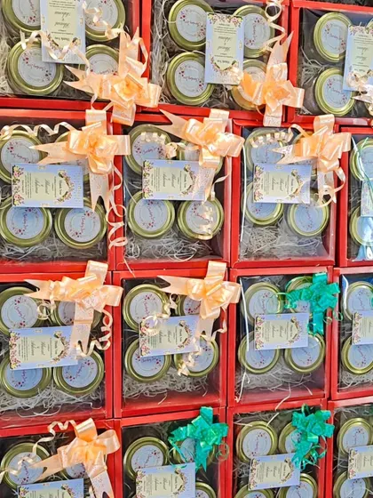 Another angle of the red wedding hamper boxes, showing the consistency and quality I maintain even in large bulk orders.