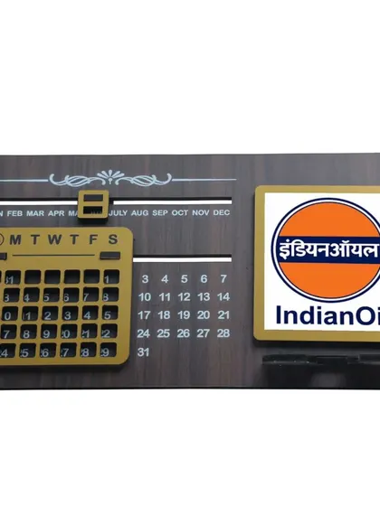 Another example of a branded calendar for IndianOil, this time with a dark wood finish. I offer different material finishes to match your company's branding.