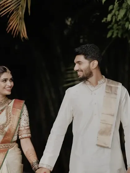 A duplicate of 257, capturing the simple joy of walking together as a newly married couple.