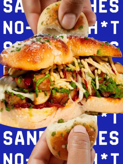 The final assembled Thecha Chip Butty, a fusion of textures and flavours.