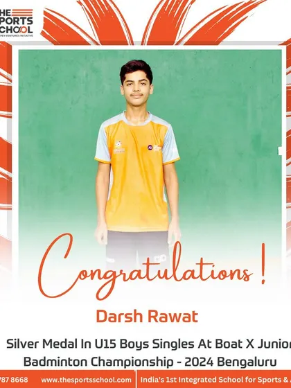 Darsh Rawat celebrates his Silver Medal in U15 Boys Singles at the Boat X Junior Badminton Championship.