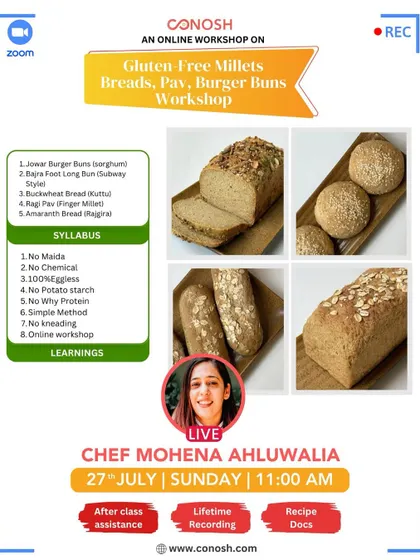 Learn to make gluten-free millet breads, pav, and burger buns from scratch. This workshop uses no maida, chemicals, or potato starch, focusing on a simple, no-kneading method.