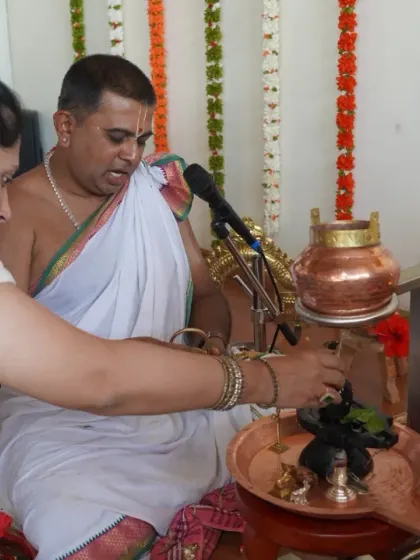 A moment from the Rudraabhishekham ceremony performed at Yogavijnana, a deeply spiritual morning of devotion, chanting, and offering to the sacred Shiva Linga.