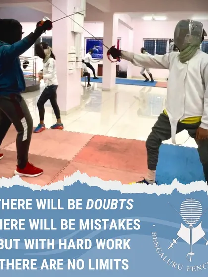 Every athlete faces doubts and makes mistakes; it's part of the process. I teach my students that with consistent hard work, there are no limits to what they can achieve. This photo shows two fencers sparring, pushing each other to be better.