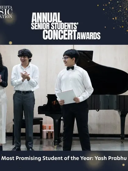 Congratulations to Yash Prabhu, our Most Promising Student of the Year. We are excited to watch his musical journey unfold and are proud to support his burgeoning talent.