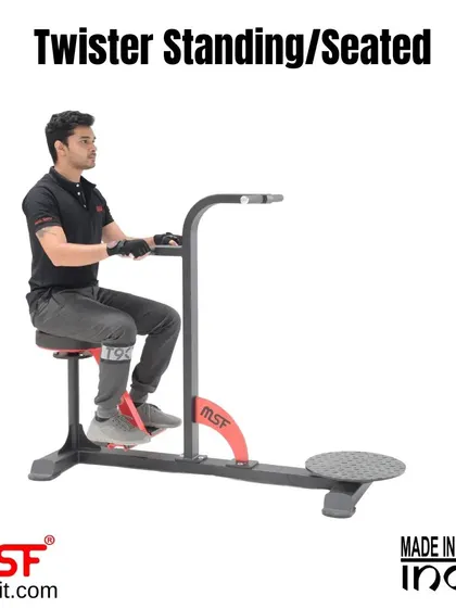 A front view of the seated twister exercise.