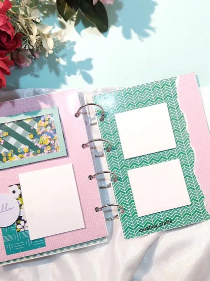 A page with a shaker frame and blank spaces for photos.
