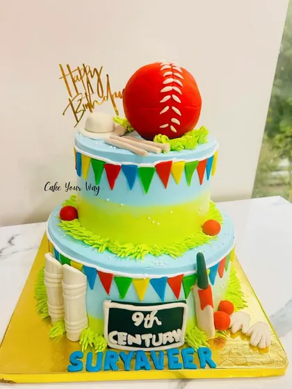 From the pitch to the plate, a two-tier cricket cake celebrating a "9th Century."