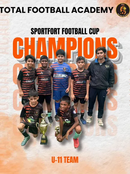 Our U11 team celebrating their championship win at the Sportfort Football Cup.