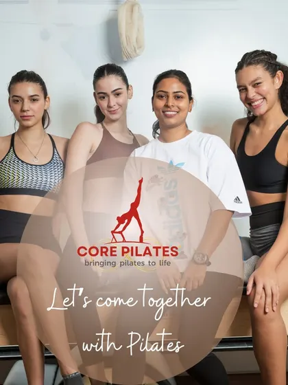 Let's come together with Pilates. This photo captures the fun and camaraderie between our instructor and clients.