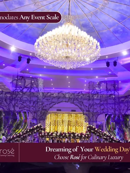 We can accommodate any event scale, from intimate dinners to grand weddings in opulent venues like this one. Our team ensures culinary luxury, no matter the size of the guest list.