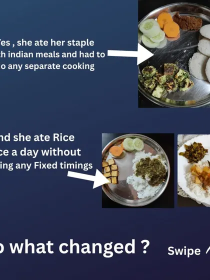 Namita, a busy working mom, lost 13.2 kgs without giving up her favorite South Indian meals like idli and dosa. We focused on adding protein and fiber, daily steps, and home workouts. Her weekly progress sheet and testimonial show the incredible, sustainable results.
