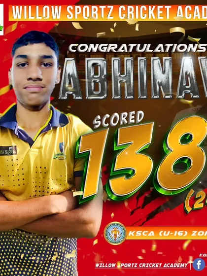 Celebrating Abhinav Kulkarni's fantastic century in the KSCA Zonals. Scoring 138 under pressure shows the mental toughness we instill in our players.