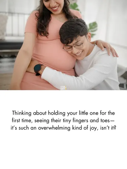 The overwhelming joy of anticipation, as the father-to-be listens closely to his baby's future home.