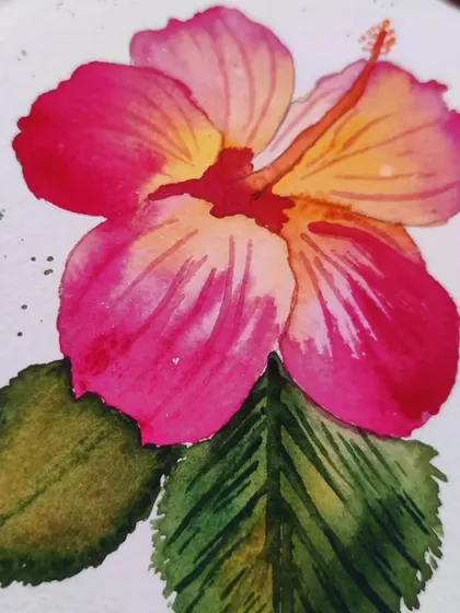 A watercolor study of a hibiscus flower. I focused on capturing the gradient of pink and yellow in its petals and the fine details of its stamen. This is a great example of the botanical illustrations I can create for you.