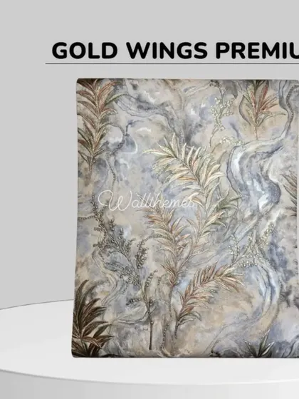The 'Gold Wings Premium' wallpaper in a neutral colorway with brown and beige leaves.