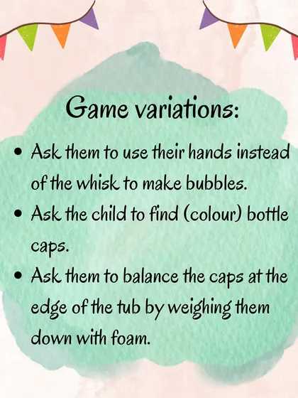 Make some "Bubble Soup"! This fun water play activity helps develop a child's pincer grip and problem-solving skills as they search for bottle caps in the bubbles.
