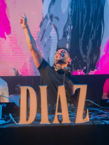 That peak-time moment at Diaz in Goa. The energy is high, the crowd is roaring, and my hands are in the air with them. Unforgettable.