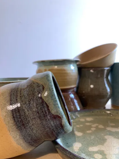 A collection of my glazed pieces, showing the variety of colors and forms I love to create.