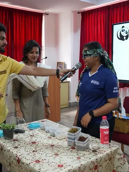 Game time during our workshop at Ramaiah University. We included sensory games, quizzes, and other fun activities to make the day engaging and interactive.
