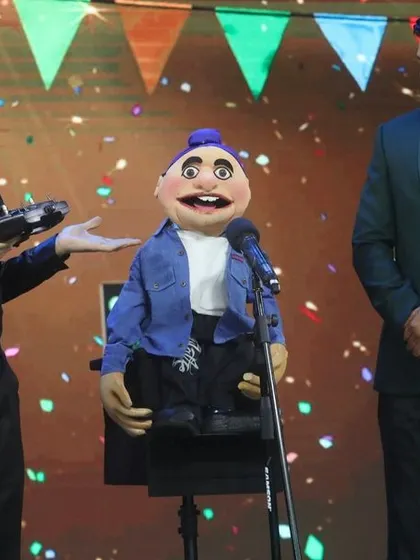 On stage with my popular puppet Chotu Singh and actor Shreyas Talpade. Our shows often feature celebrity guests, adding to the entertainment.