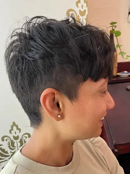 Another angle of the undercut pixie, showing its versatility.
