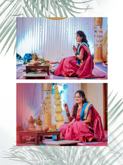 A bride performing a 'puja' during her engagement ceremony. We capture these important traditional elements with reverence and an eye for beauty.