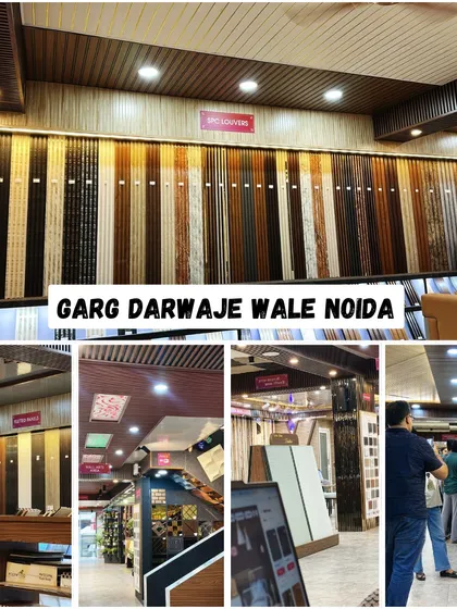 A collage showing different angles of our showroom, from the extensive louver displays to customers browsing our collections. We have something for every taste and style.