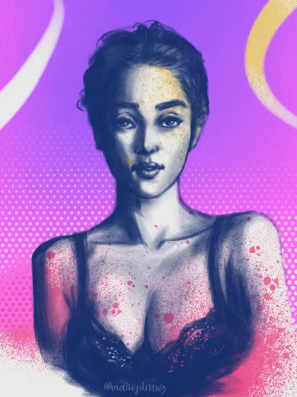 I took the 30-minute study and experimented by adding splashes of color and texture. It shows how a simple sketch can be transformed into something more abstract and expressive.