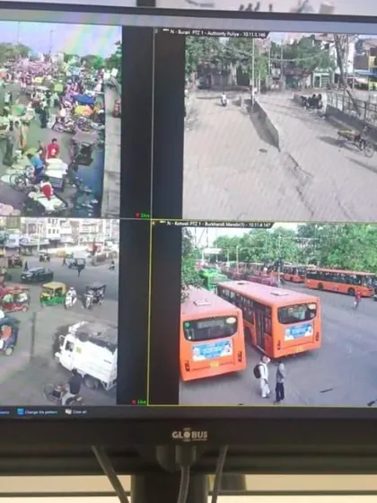 This screen shows how my systems can monitor diverse environments, from a crowded market on the left to moving traffic with DTC buses on the right.