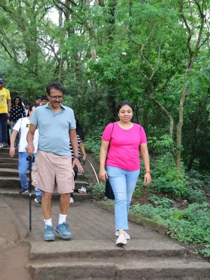 Participants descending the steps at Nandi Hills, a popular and accessible trek near Bangalore. We ensure a comfortable pace for everyone, making it suitable for beginners and experienced trekkers alike.