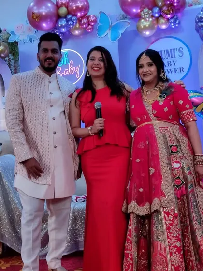 With the lovely couple, Bhumi and Kunjan. Their baby shower was filled with fun, games, and unique activities for everyone to enjoy.