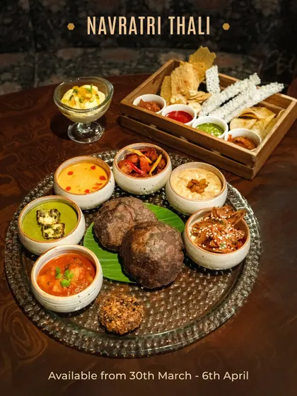 A full view of our special Navratri Thali, a platter that is festive, nostalgic, and still carries the unique Comorin twist.