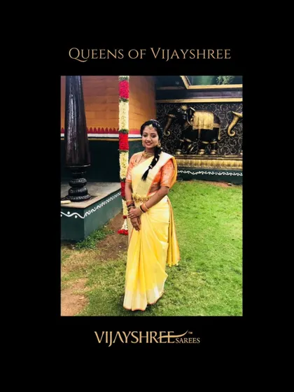 A bright and sunny look from Manasa in a yellow Kanjivaram, demonstrating the versatility of our collection for various occasions.
