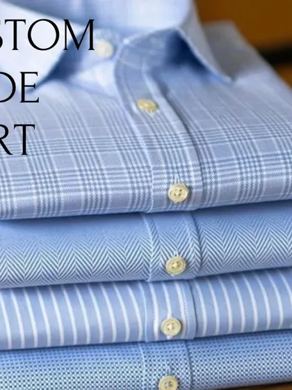 A selection of our custom-made formal shirts, showcasing a variety of premium fabrics and patterns. We offer everything from classic stripes and checks to subtle textures, all handcrafted to your exact measurements.