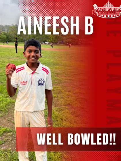 Aineesh B recognized for his brilliant bowling performance during the AT Cup U-14 tournament.