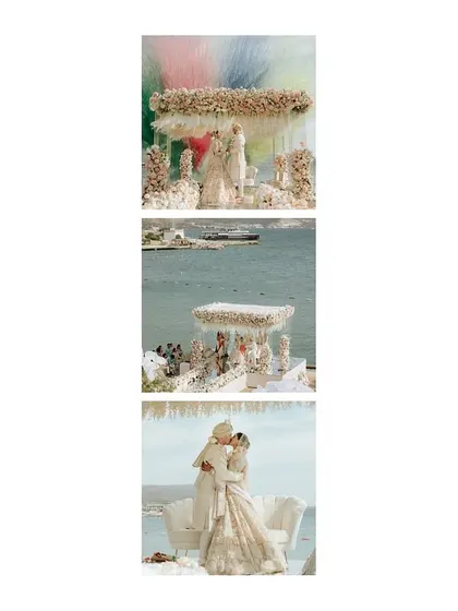 A collage capturing different moments from the seaside wedding in Turkey. From the vibrant mandap to the intimate couple portraits, it shows how we help craft a cohesive and beautiful narrative for your destination wedding.