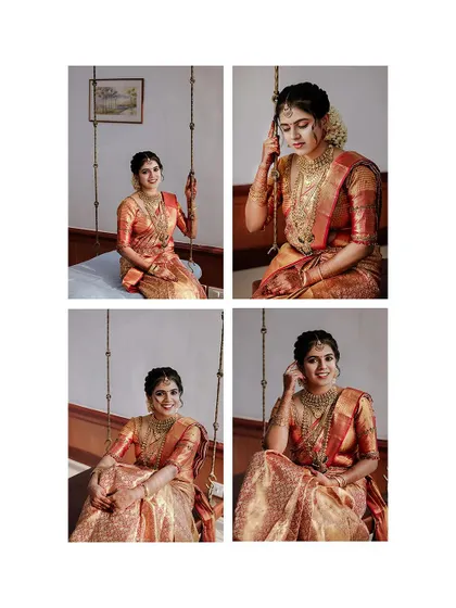 A collage of the bride's portraits on a traditional swing.