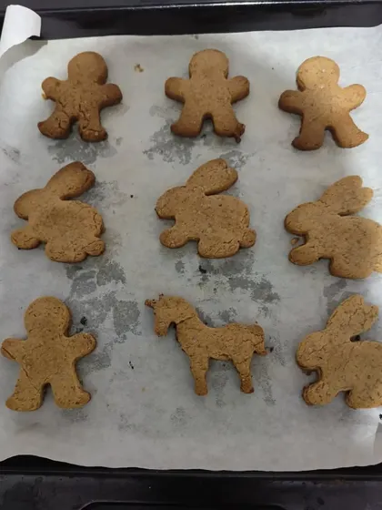 The cookies fresh out of the oven. The almond flour gives them a wonderful texture and makes them a nutrient-dense snack without the sugar spike of regular cookies.