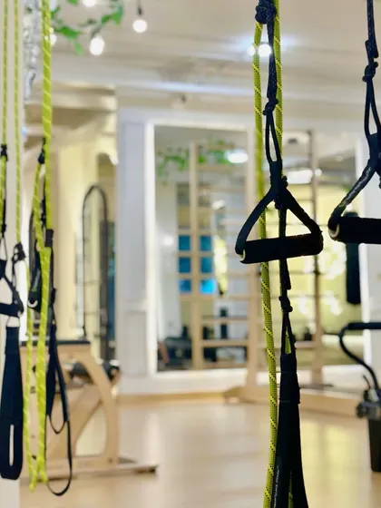 A close-up of the TRX suspension trainers. These are amazing for building core strength, balance, and flexibility using your own body weight.
