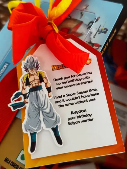 The perfect thank you note for a Super Saiyan party. Our custom tags make every guest feel appreciated.